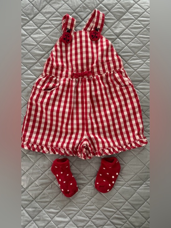 Gymboree Other - Gymboree Red and White Gingham Baby Romper with Ladybug Button
